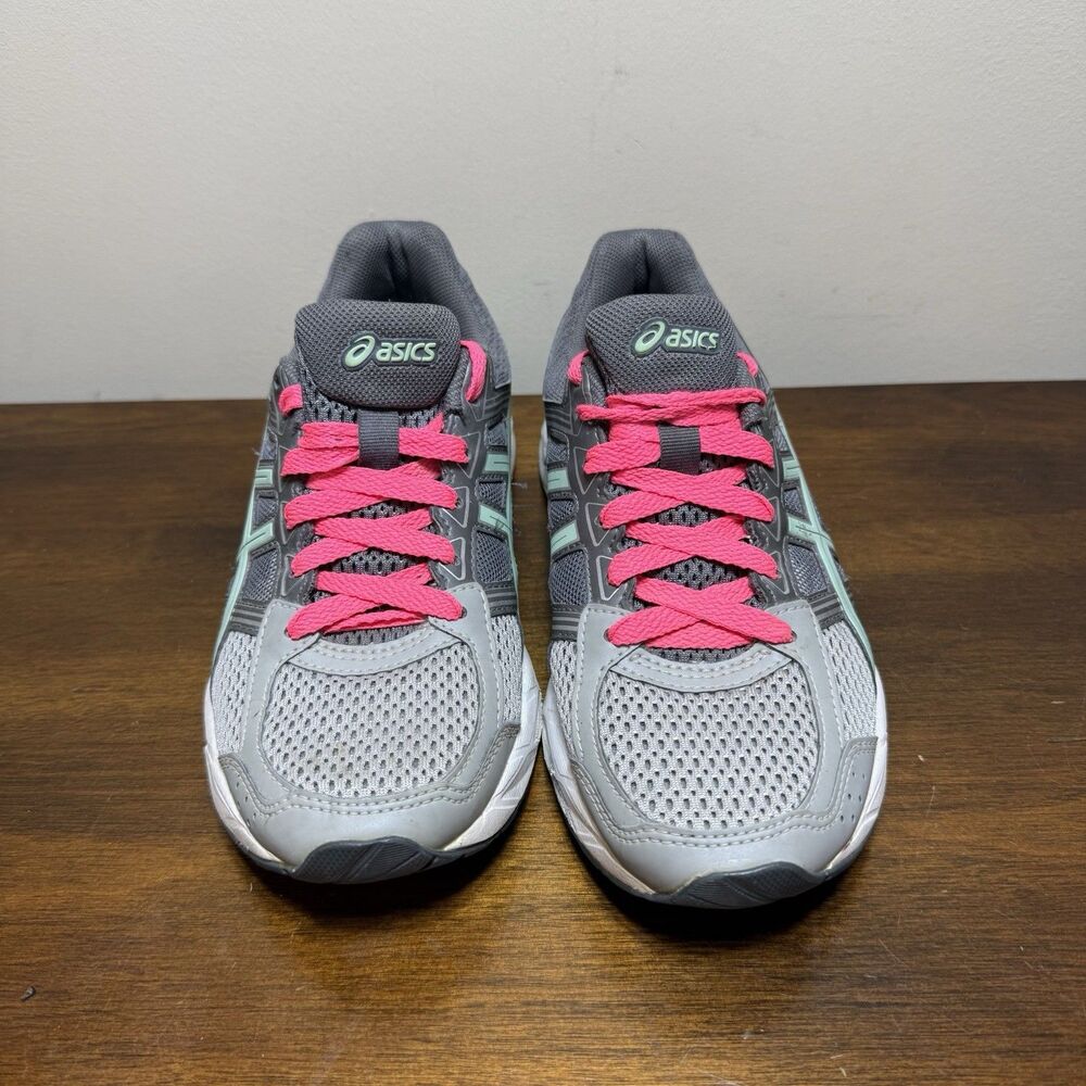 Asics Gel Contend 4 Womens 7 Gray Mint Green T765N Athletic Sneakers Pink Laces - Picture 2 of 7